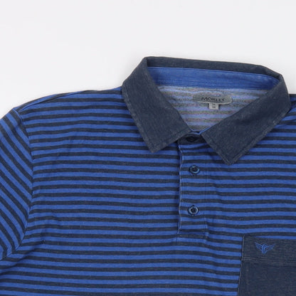 Marley Mens Blue Striped Cotton Polo Size M Collared Button