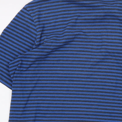 Marley Mens Blue Striped Cotton Polo Size M Collared Button