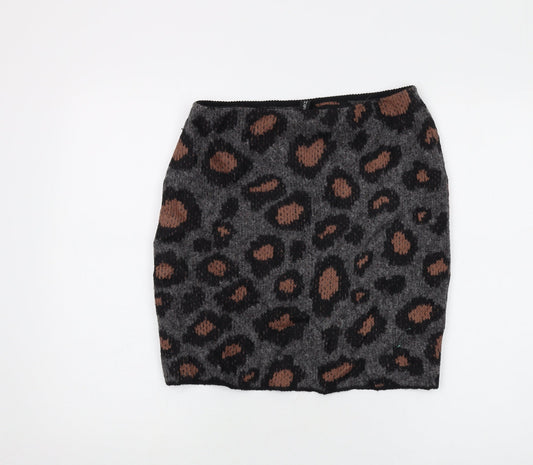Marc Cain Womens Grey Animal Print Wool Mini Skirt Size 28 in