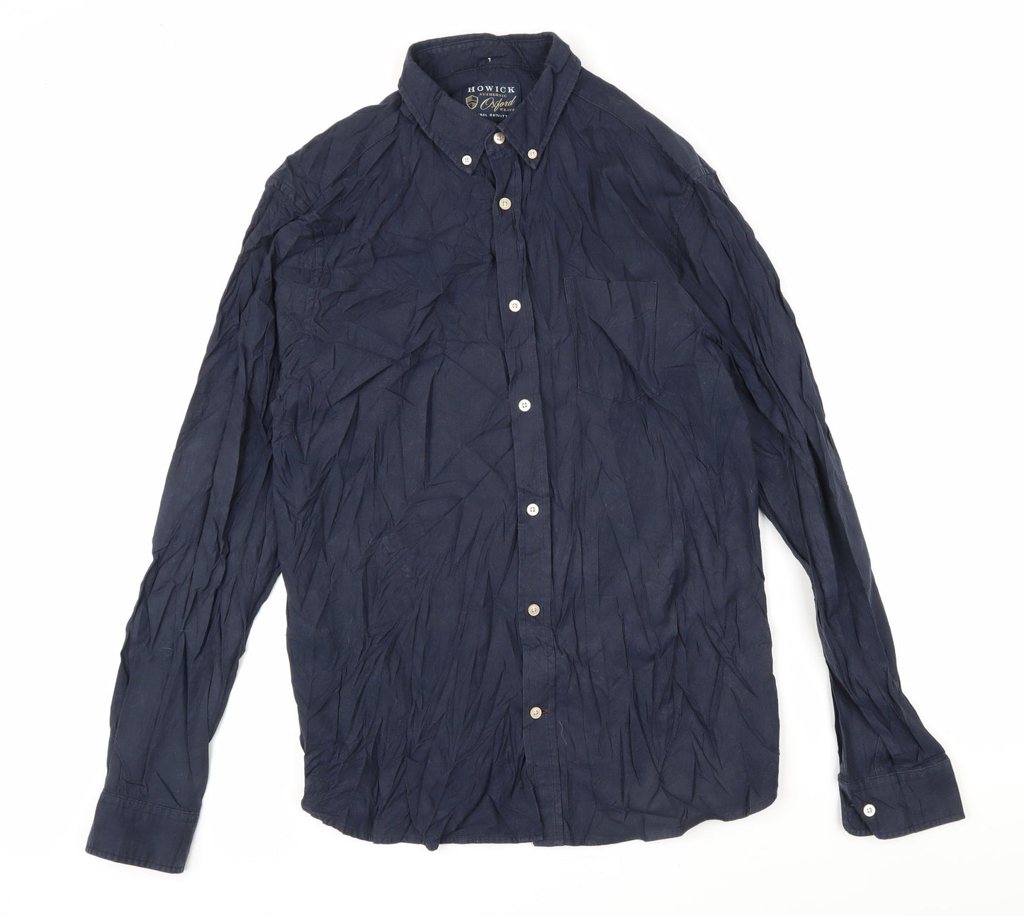 Howick Mens Blue Cotton Button-Up Size L Collared Button