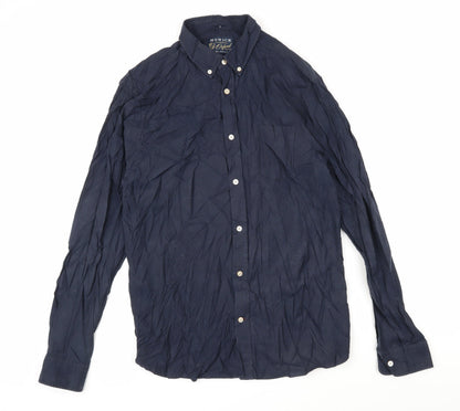 Howick Mens Blue Cotton Button-Up Size L Collared Button