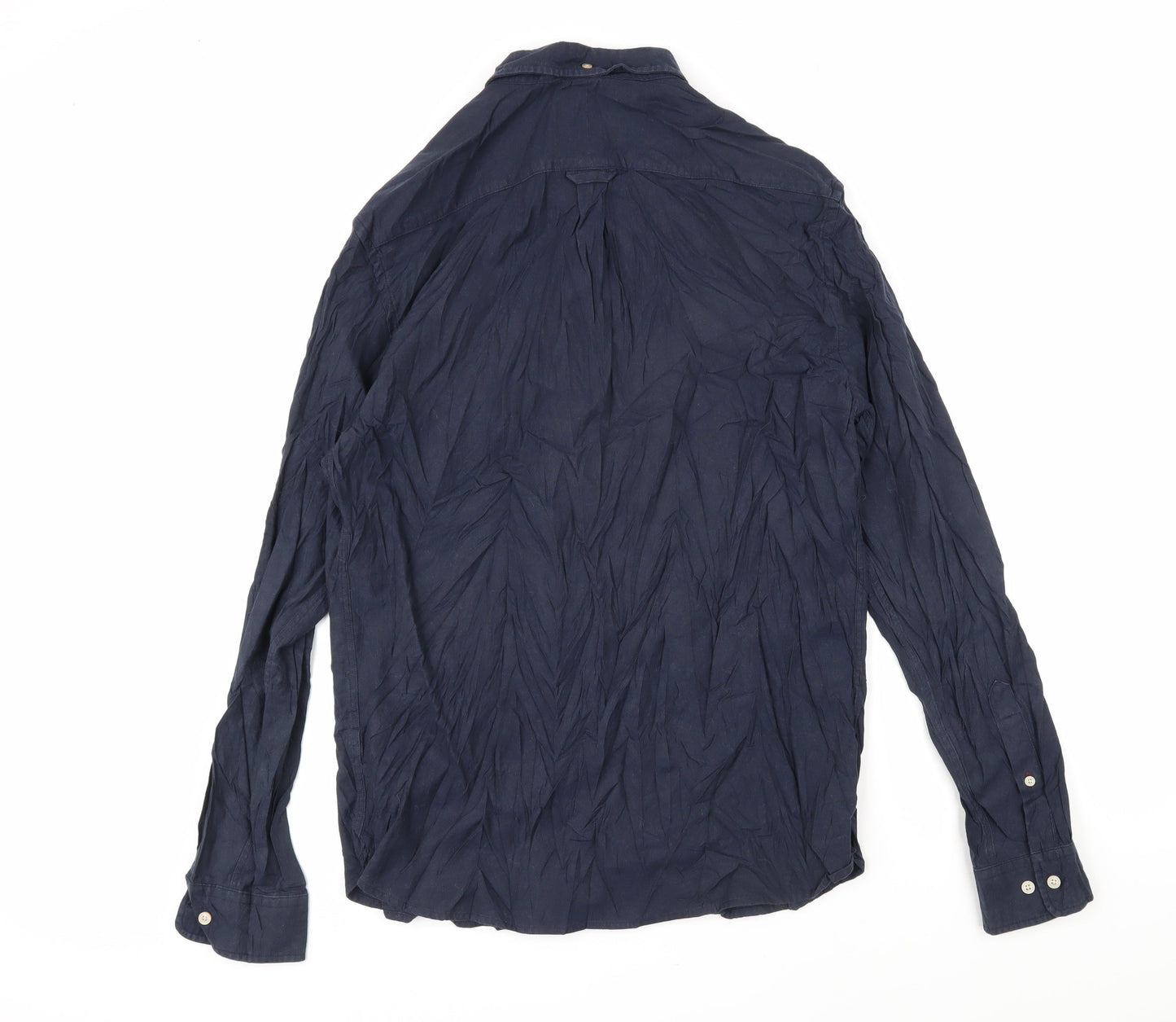 Howick Mens Blue Cotton Button-Up Size L Collared Button