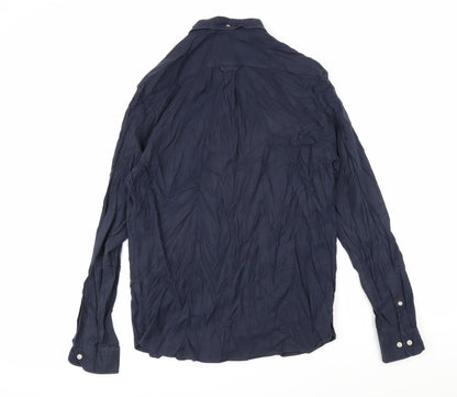 Howick Mens Blue Cotton Button-Up Size L Collared Button