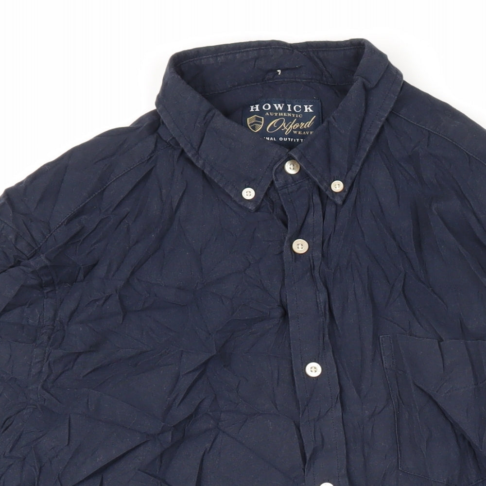Howick Mens Blue Cotton Button-Up Size L Collared Button