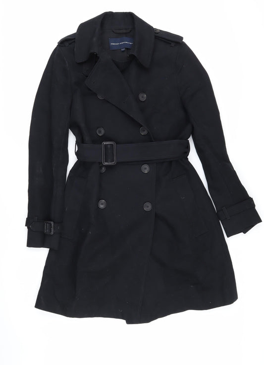 French Connection Womens Black Trench Coat Coat Size 8 Button