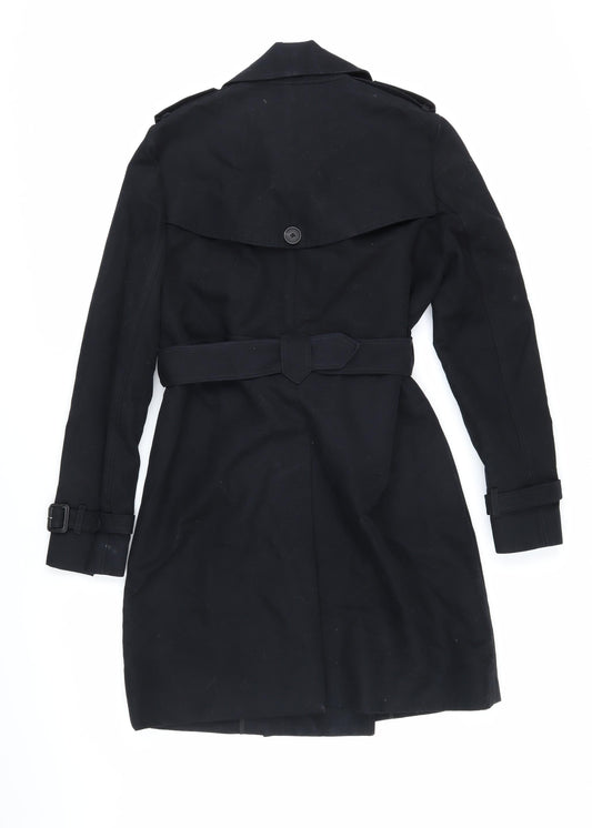 French Connection Womens Black Trench Coat Coat Size 8 Button