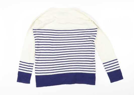 Crew Clothing Womens Blue Boat Neck Striped Nylon Pullover Jumper Size 10