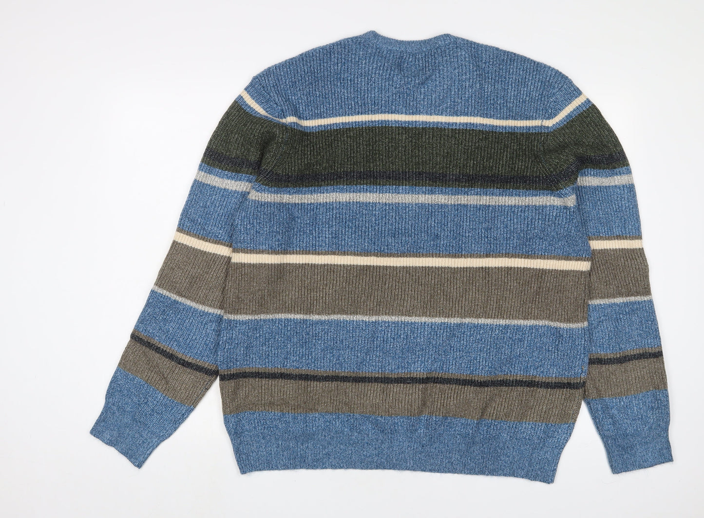 Marks and Spencer Mens Multicoloured Crew Neck Striped Acrylic Pullover Jumper Size XL Long Sleeve