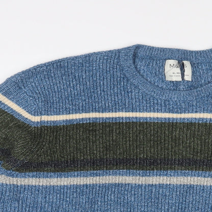 Marks and Spencer Mens Multicoloured Crew Neck Striped Acrylic Pullover Jumper Size XL Long Sleeve