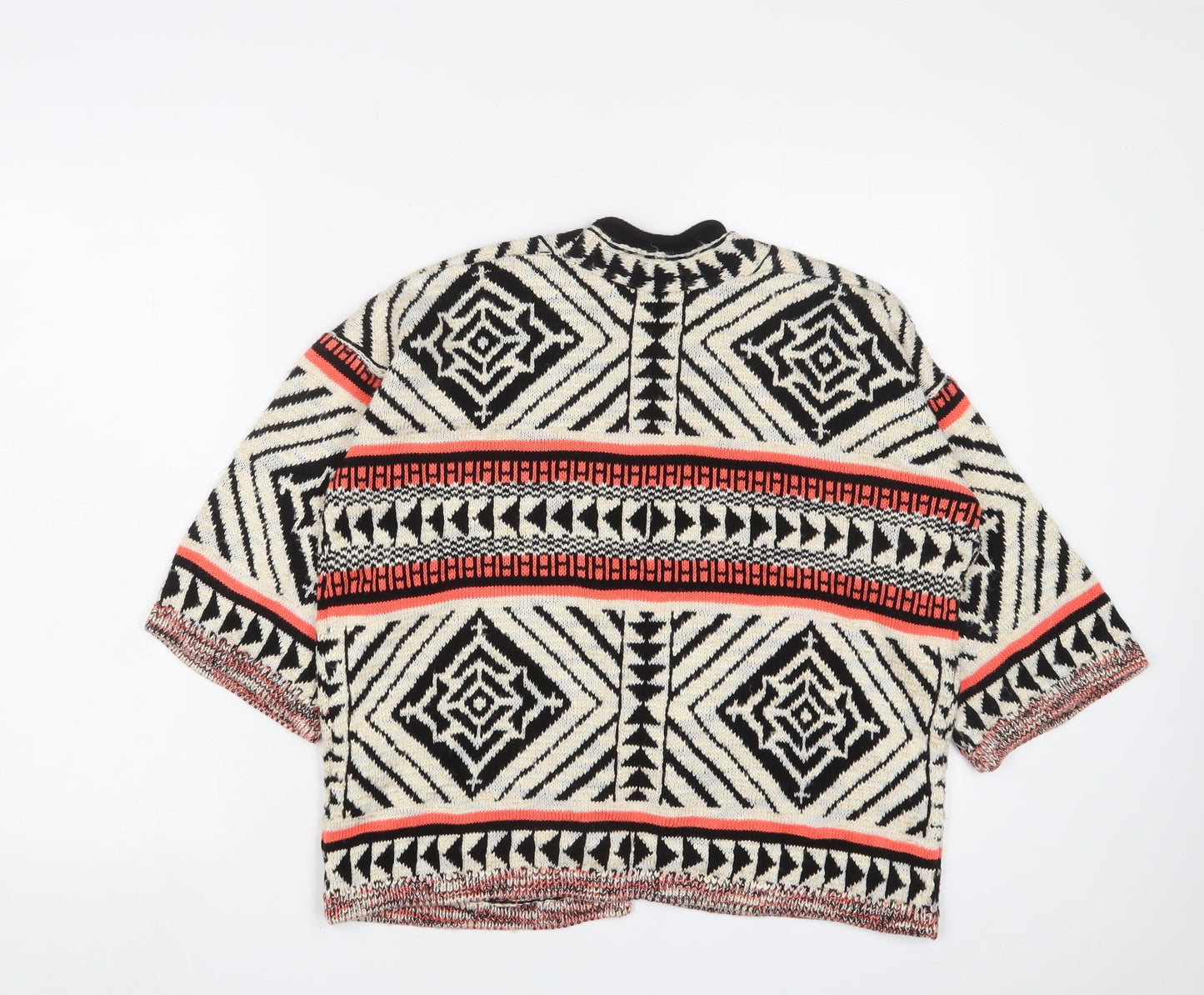 New Look Girls Multicoloured V-Neck Geometric Acrylic Cardigan Jumper Size S Pullover - Open