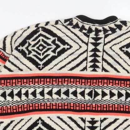 New Look Girls Multicoloured V-Neck Geometric Acrylic Cardigan Jumper Size S Pullover - Open