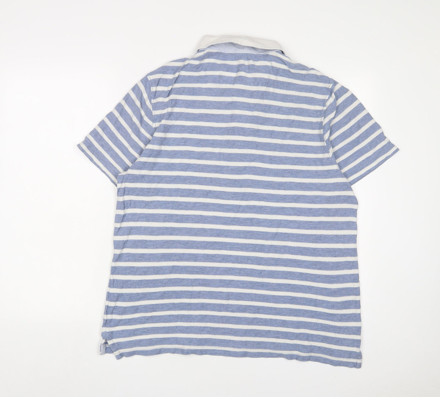 Howick Tailored Mens Blue Striped Cotton Polo Size L Collared Button - Logo, Embroidered