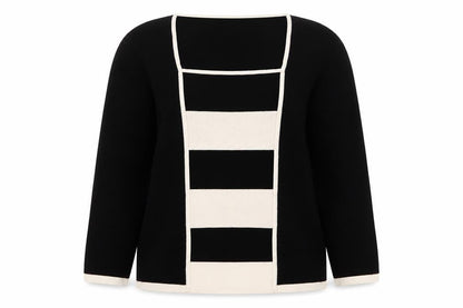 Willi Smith Womens Black Square Neck Striped Viscose Pullover Jumper Size M