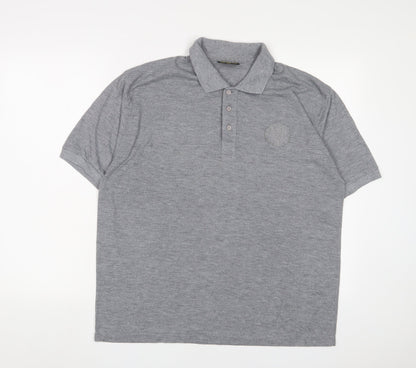 Elbow Mens Grey Polyester Polo Size XL Collared Button - Logo, Embroidered