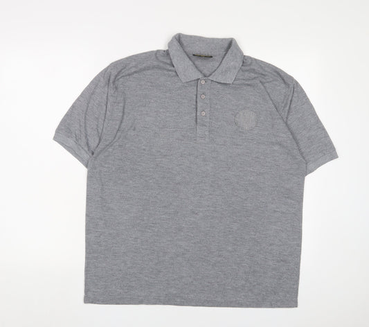 Elbow Mens Grey Polyester Polo Size XL Collared Button - Logo, Embroidered