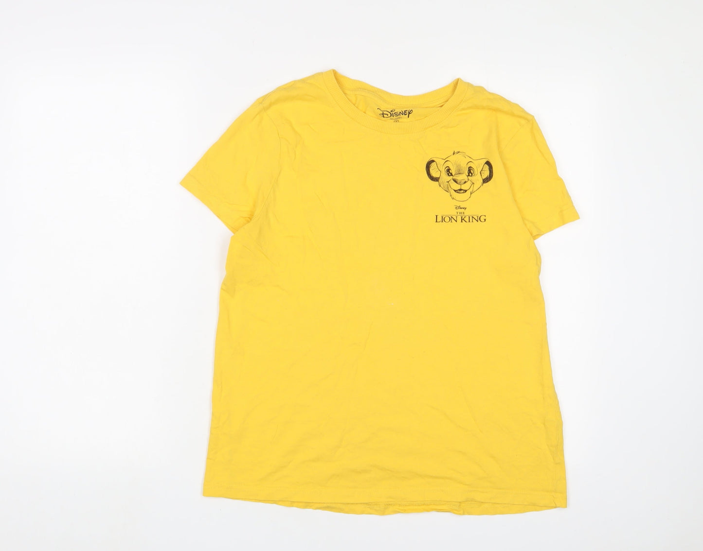 The Lion King Womens Yellow Cotton Basic T-Shirt Size S Crew Neck