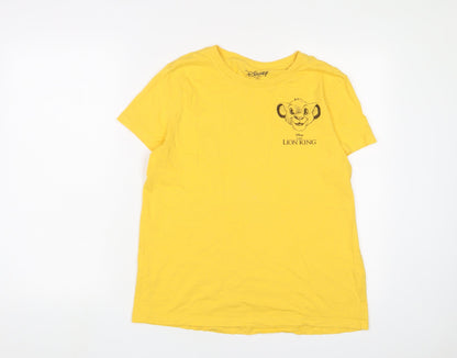 The Lion King Womens Yellow Cotton Basic T-Shirt Size S Crew Neck