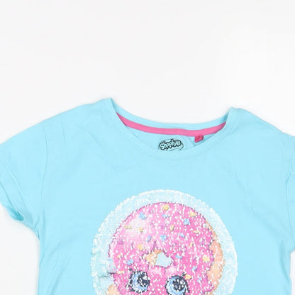 Shopkins Girls Blue Cotton Basic T-Shirt Size 9 Years Crew Neck Pullover - Sequins