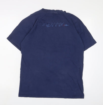 Chilliaz Mens Blue Cotton T-Shirt Size L Crew Neck - Logo