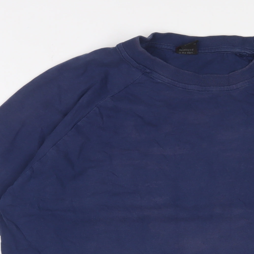Chilliaz Mens Blue Cotton T-Shirt Size L Crew Neck - Logo