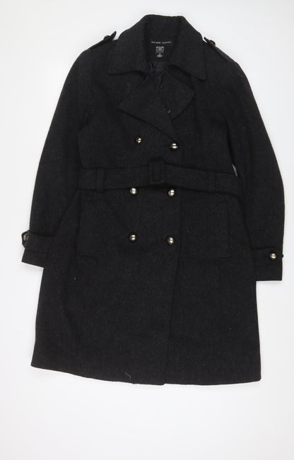 New York & Company Womens Grey Overcoat Coat Size 4 Button - Belted