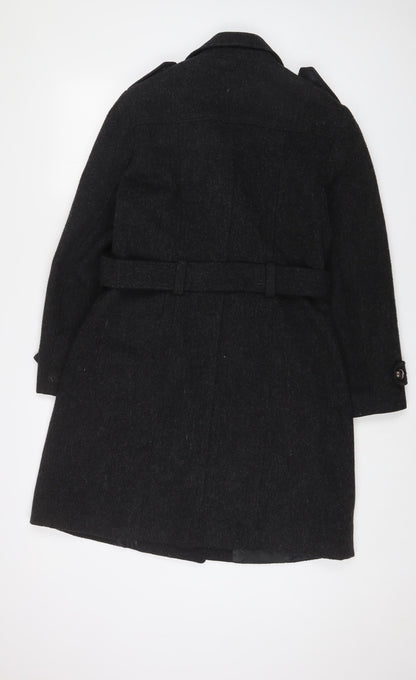 New York & Company Womens Grey Overcoat Coat Size 4 Button - Belted