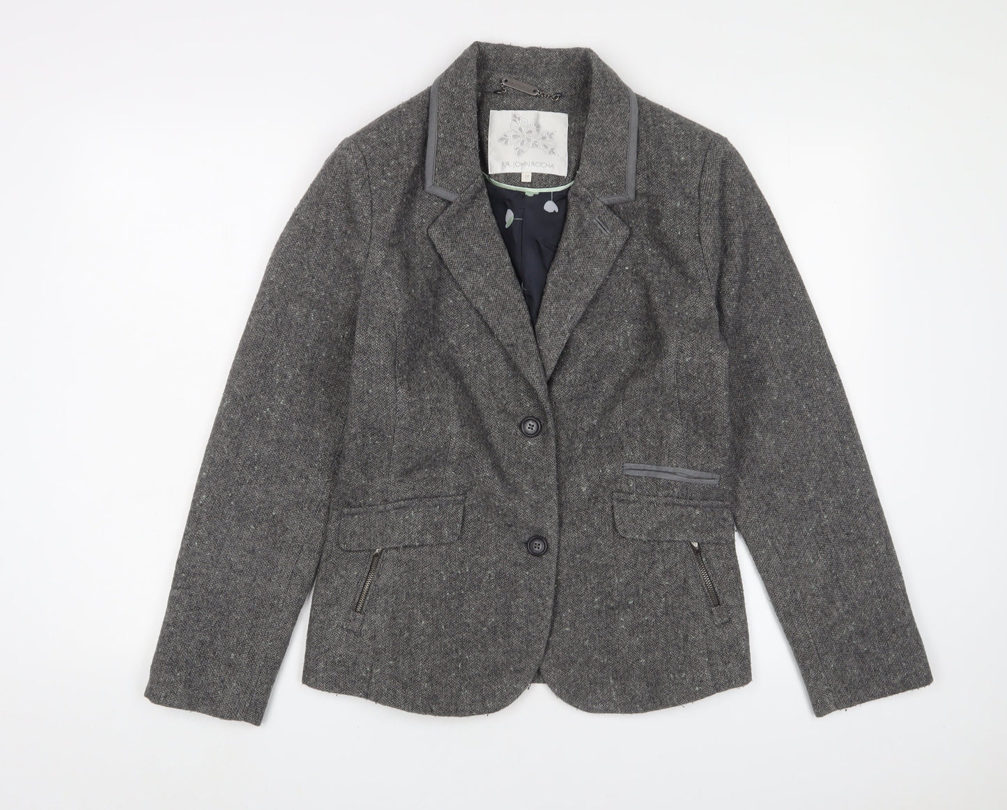 RJR.John Rocha Womens Grey Jacket Blazer Size 14 Button