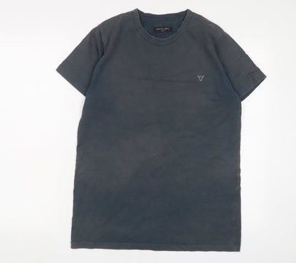 Stone Valley Mens Blue Cotton T-Shirt Size S Crew Neck - Logo, Embroidered