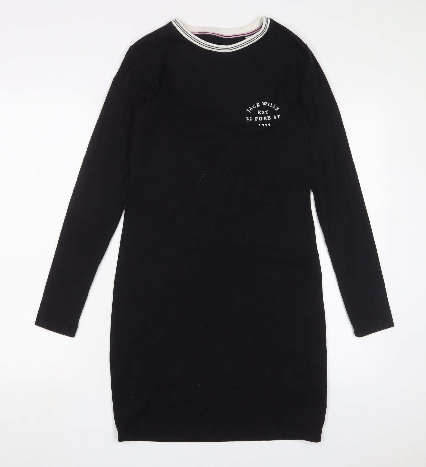 Jack Wills Womens Black Cotton A-Line Size 8 Crew Neck Pullover - Logo, Embroidered