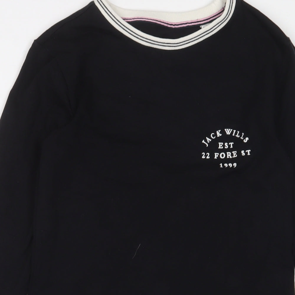 Jack Wills Womens Black Cotton A-Line Size 8 Crew Neck Pullover - Logo, Embroidered