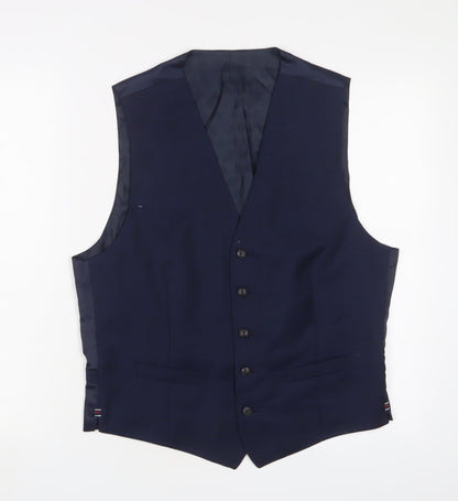 Marks and Spencer Mens Blue Polyester Jacket Suit Waistcoat Size 38 Regular