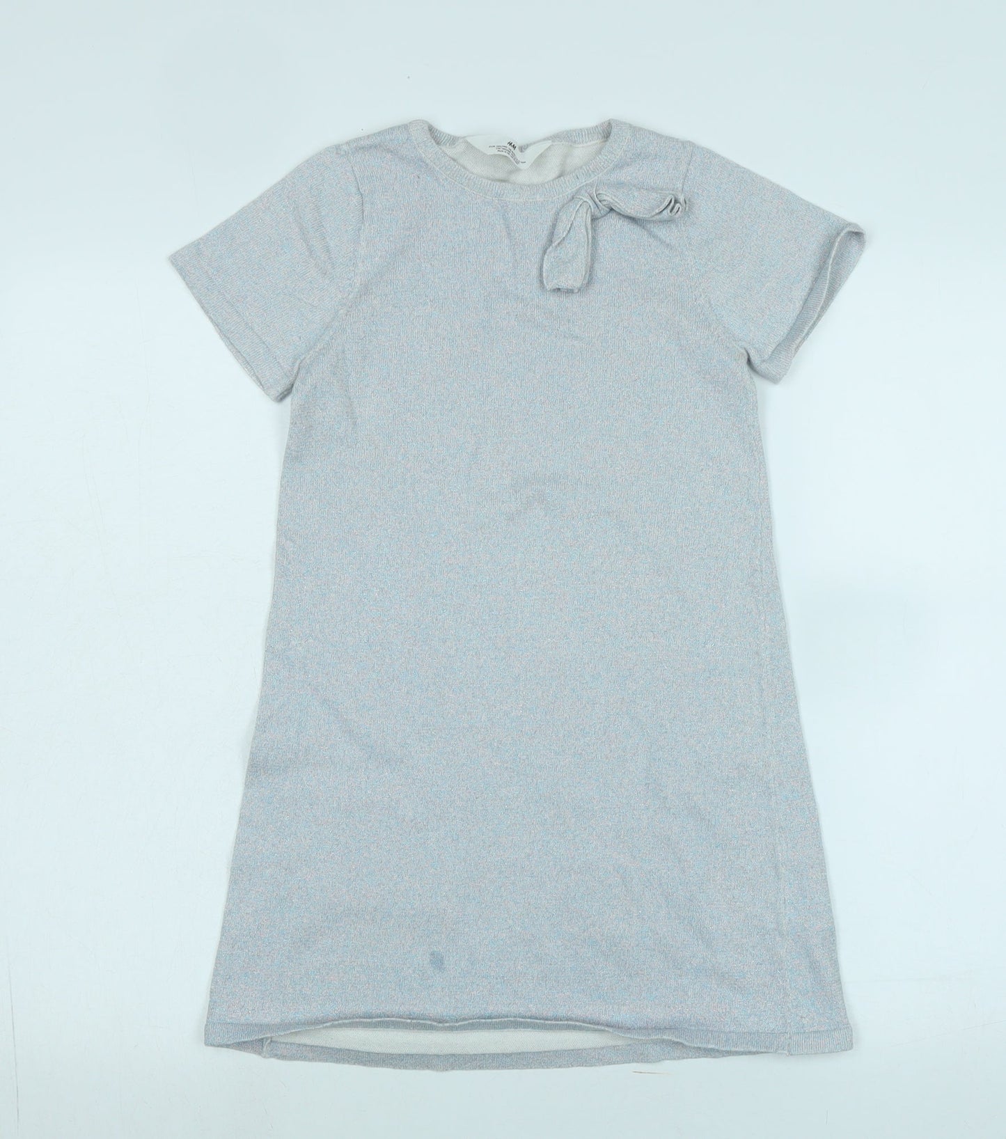 H&M Girls Blue Cotton A-Line Size 12-13 Years Scoop Neck - Glittery effect