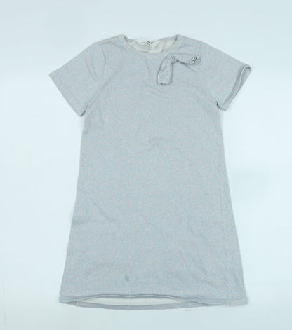H&M Girls Blue Cotton A-Line Size 12-13 Years Scoop Neck - Glittery effect