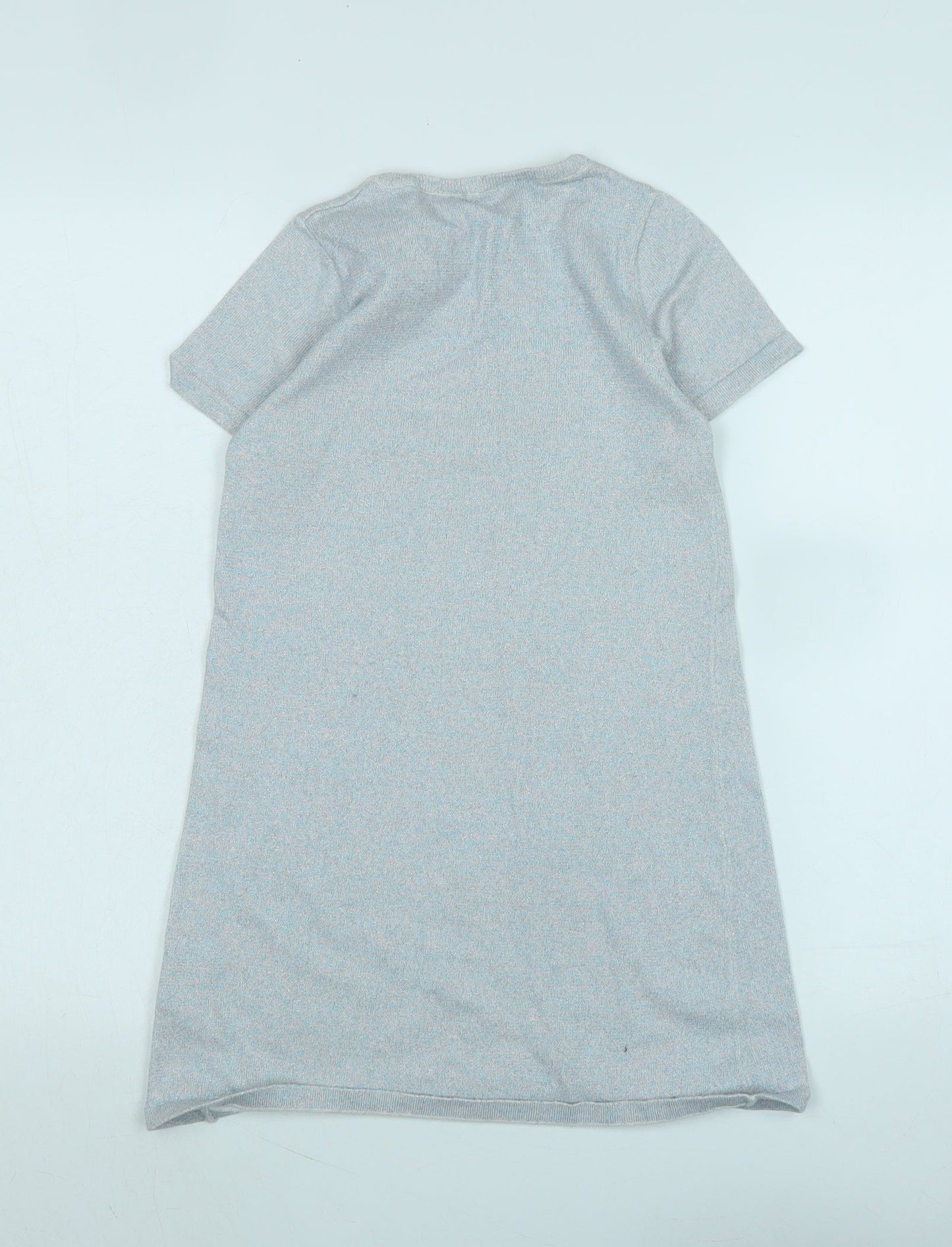 H&M Girls Blue Cotton A-Line Size 12-13 Years Scoop Neck - Glittery effect