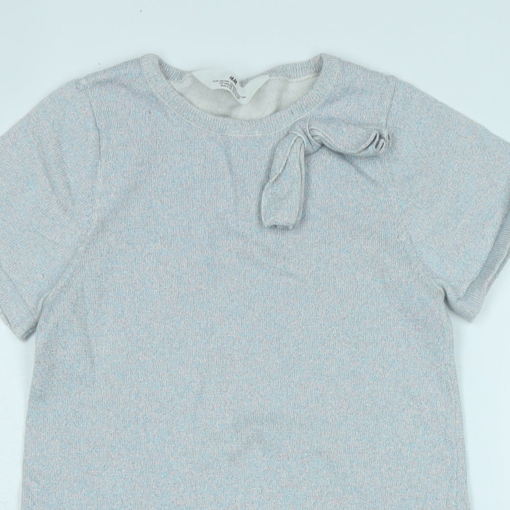 H&M Girls Blue Cotton A-Line Size 12-13 Years Scoop Neck - Glittery effect