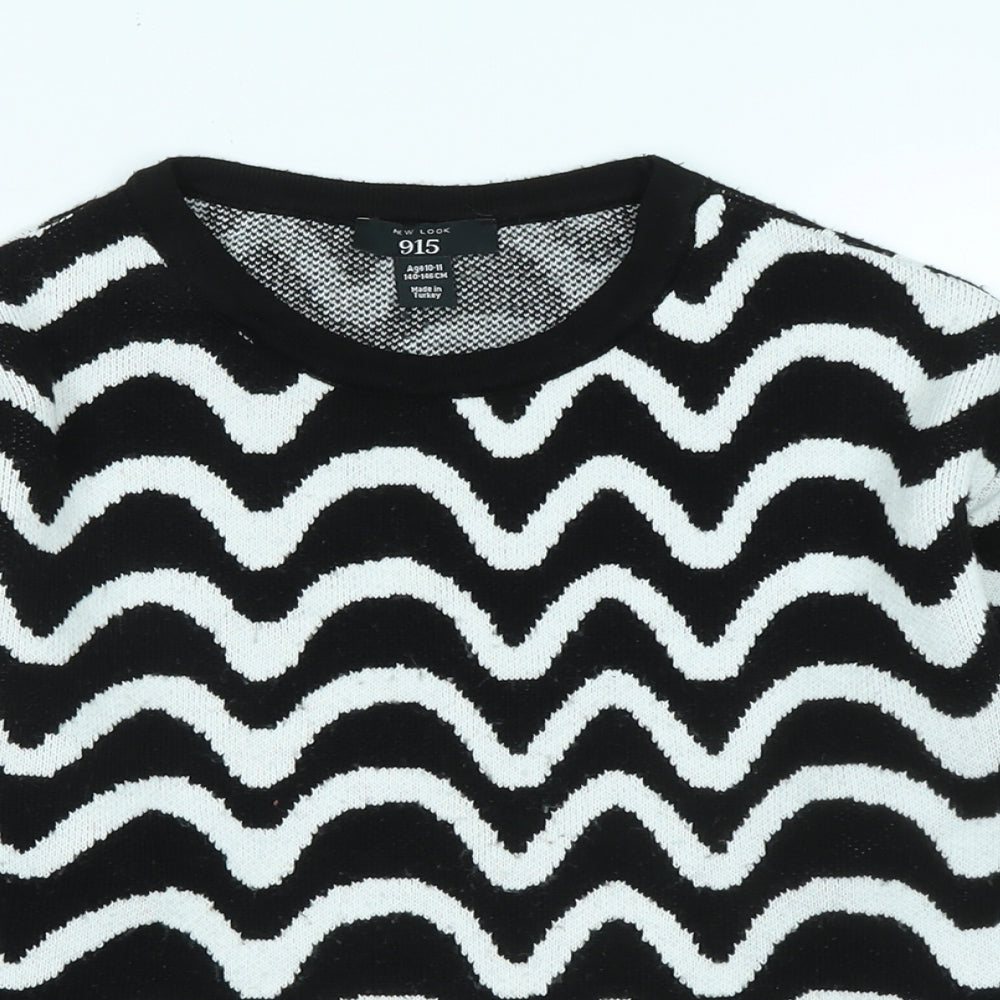 New Look Girls Black Crew Neck Acrylic Pullover Jumper Size 10-11 Years
