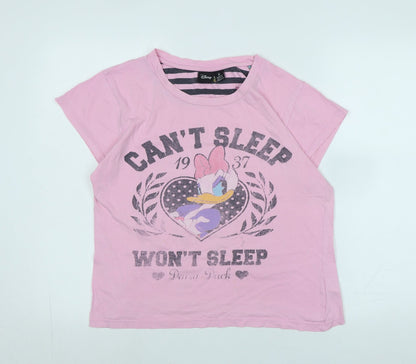 Disney Womens Pink Solid Cotton Top Pyjama Top Size S - Logo - Cant Sleep -Wont sleep.