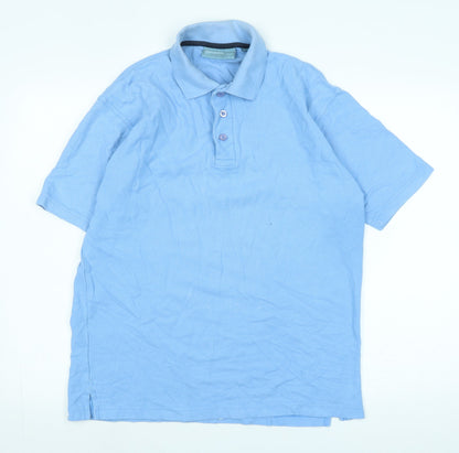 Greenwoods Mens Blue Cotton Polo Size M Collared - Logo