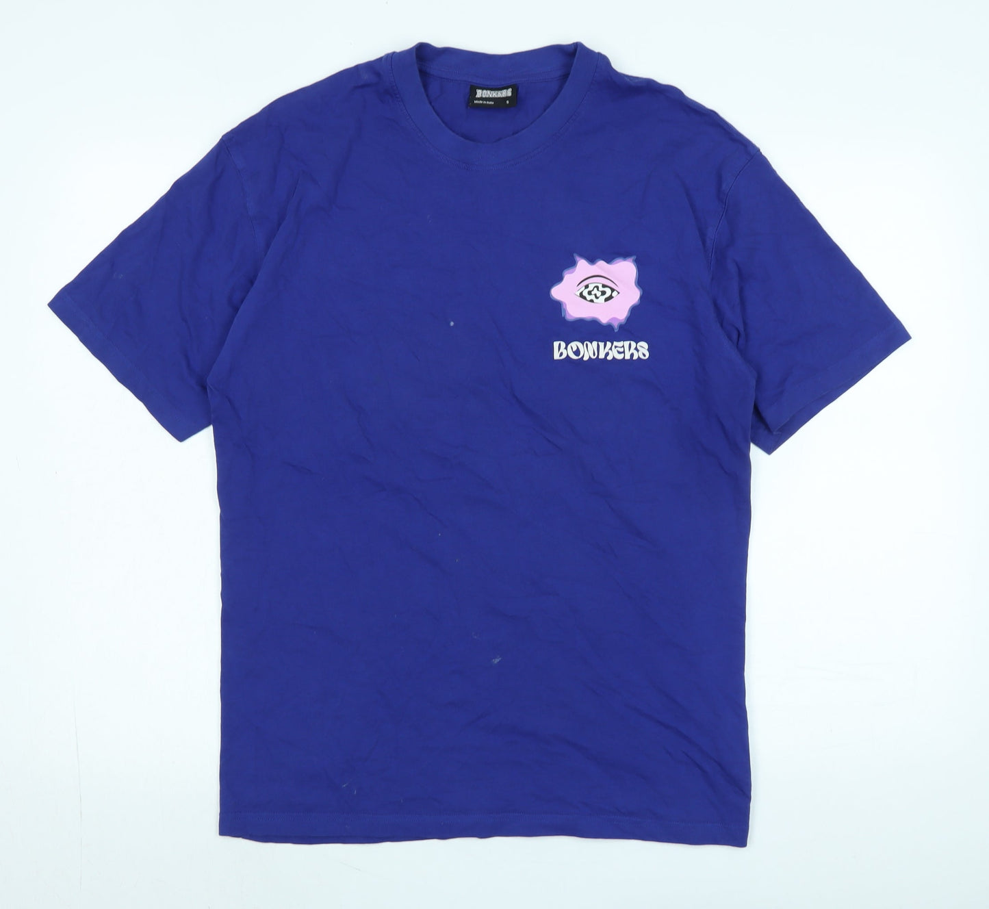 Bonkers Mens Purple Cotton T-Shirt Size S Crew Neck - Logo - Psychedelic Moods