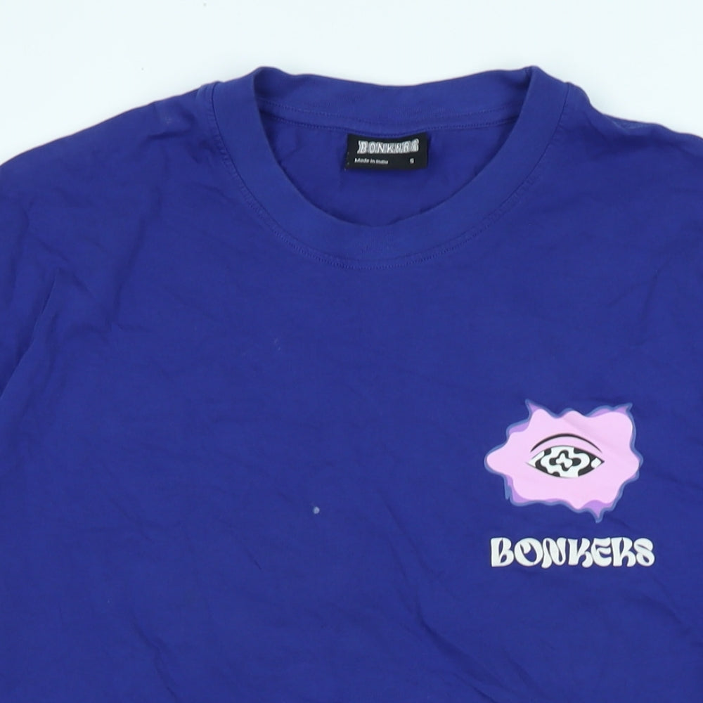 Bonkers Mens Purple Cotton T-Shirt Size S Crew Neck - Logo - Psychedelic Moods