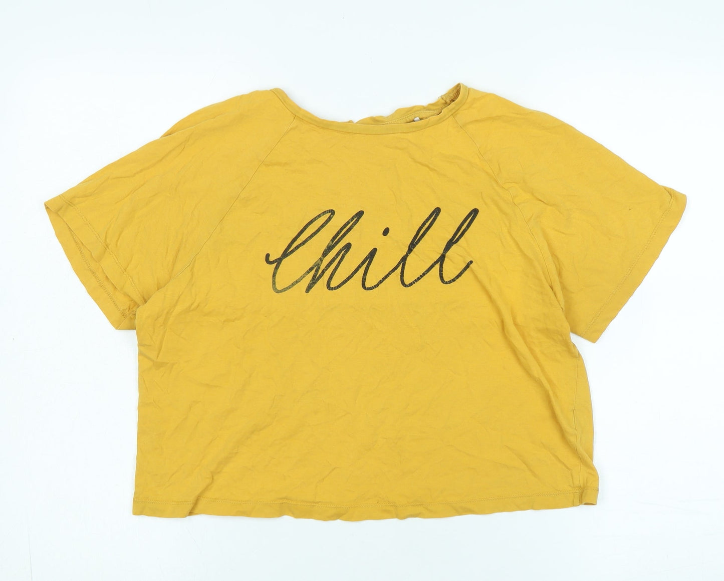 wonder love Womens Yellow Cotton Basic T-Shirt Size S Crew Neck - Logo- CHILL