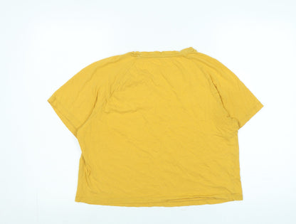 wonder love Womens Yellow Cotton Basic T-Shirt Size S Crew Neck - Logo- CHILL