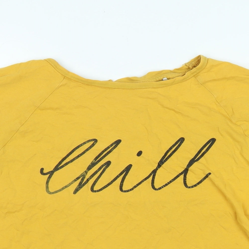 wonder love Womens Yellow Cotton Basic T-Shirt Size S Crew Neck - Logo- CHILL