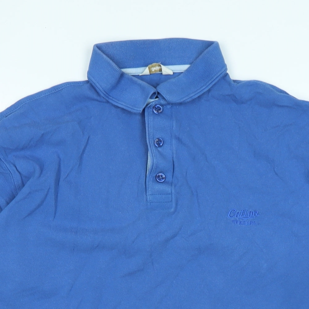 Cotton Traders Mens Blue Cotton Polo Size M Collared - Logo
