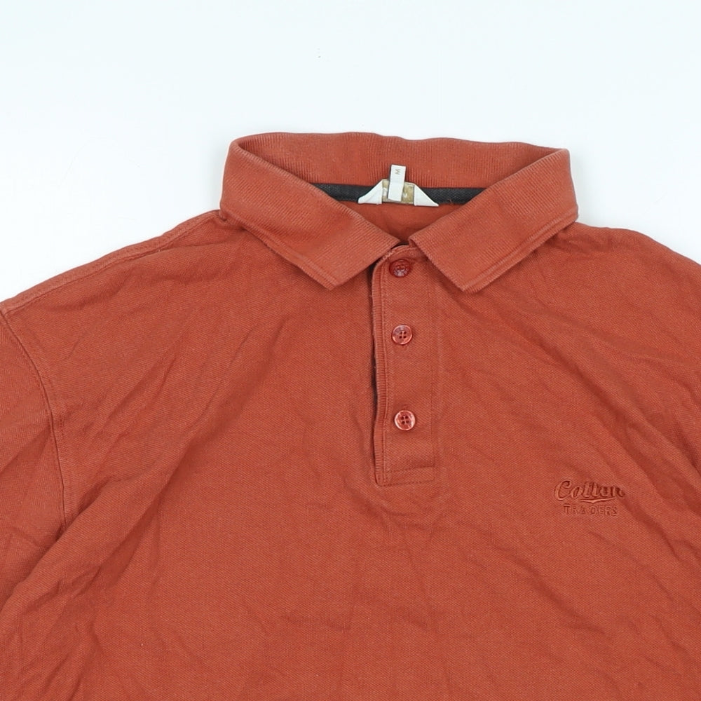 Cotton Traders Mens Brown Cotton Polo Size M Collared Button - Logo