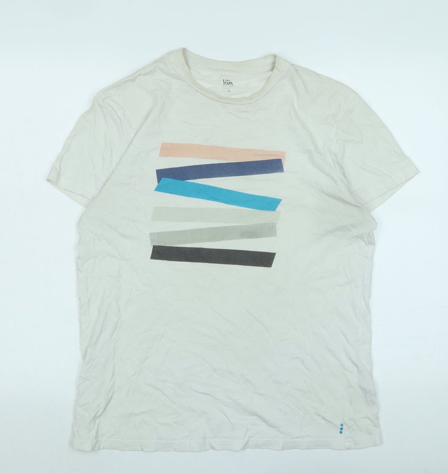 kin Mens Ivory Cotton T-Shirt Size M Crew Neck - Logo