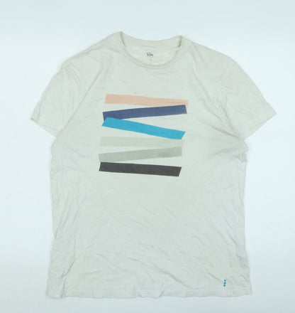 kin Mens Ivory Cotton T-Shirt Size M Crew Neck - Logo