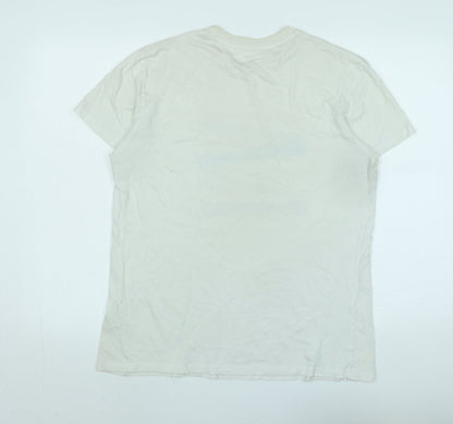 kin Mens Ivory Cotton T-Shirt Size M Crew Neck - Logo