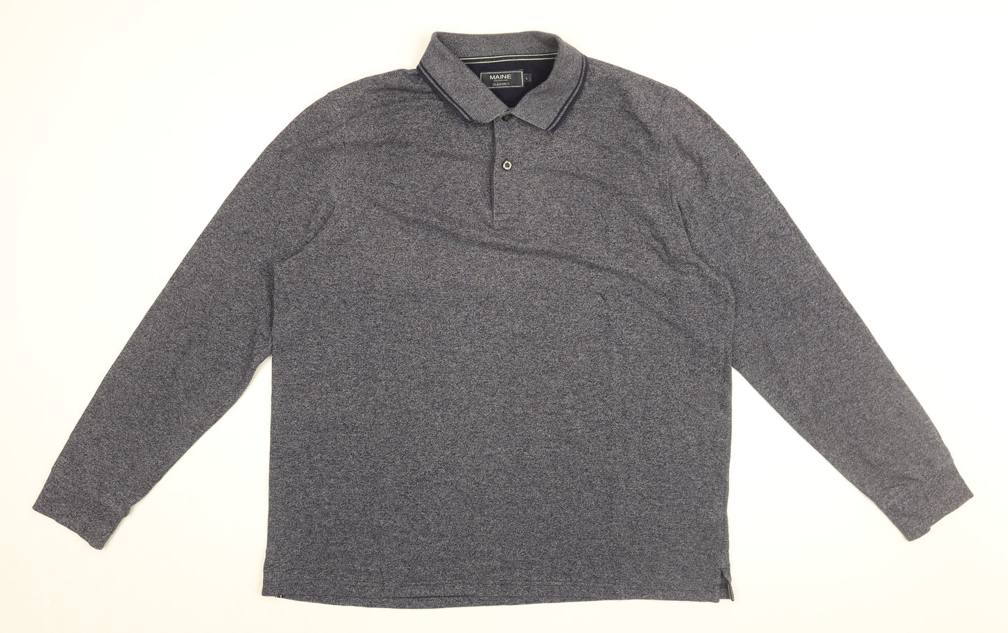 Maine Mens Blue Cotton Polo Size L Collared Button