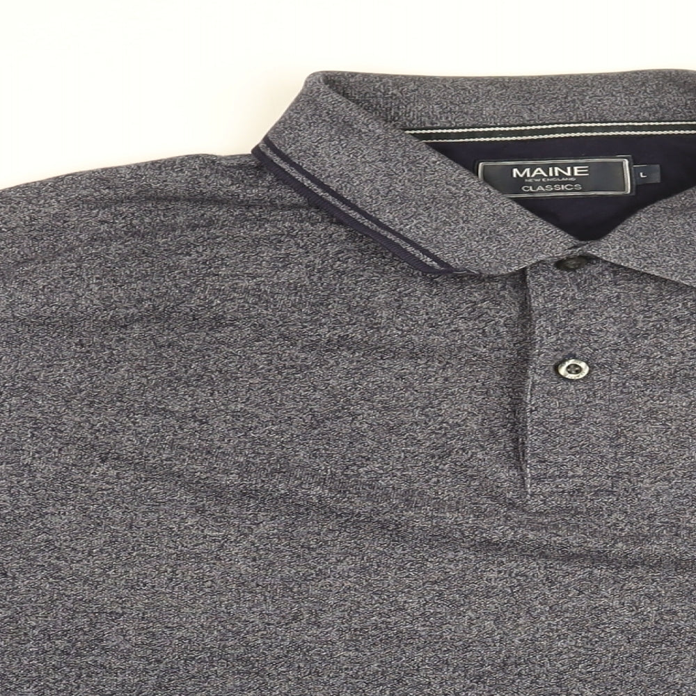 Maine Mens Blue Cotton Polo Size L Collared Button